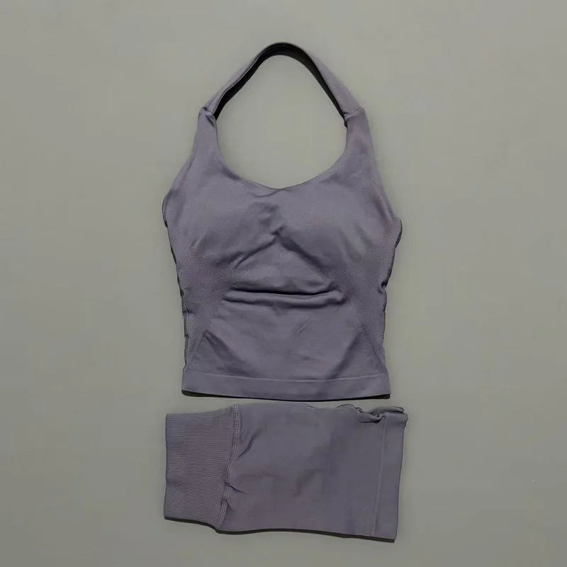 Women's Halter Top & Shorts Set - Seamless Yoga Workout Suit