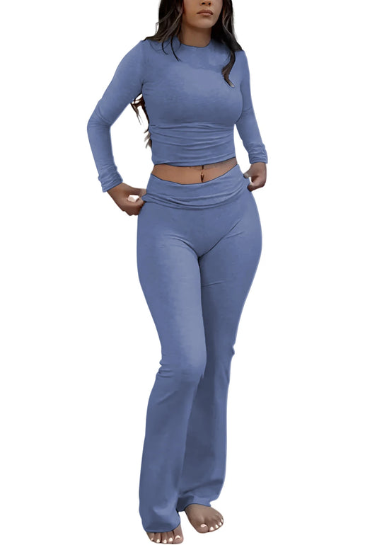 Women's Yoga Set - Long Sleeve Top & Wide Leg Pants