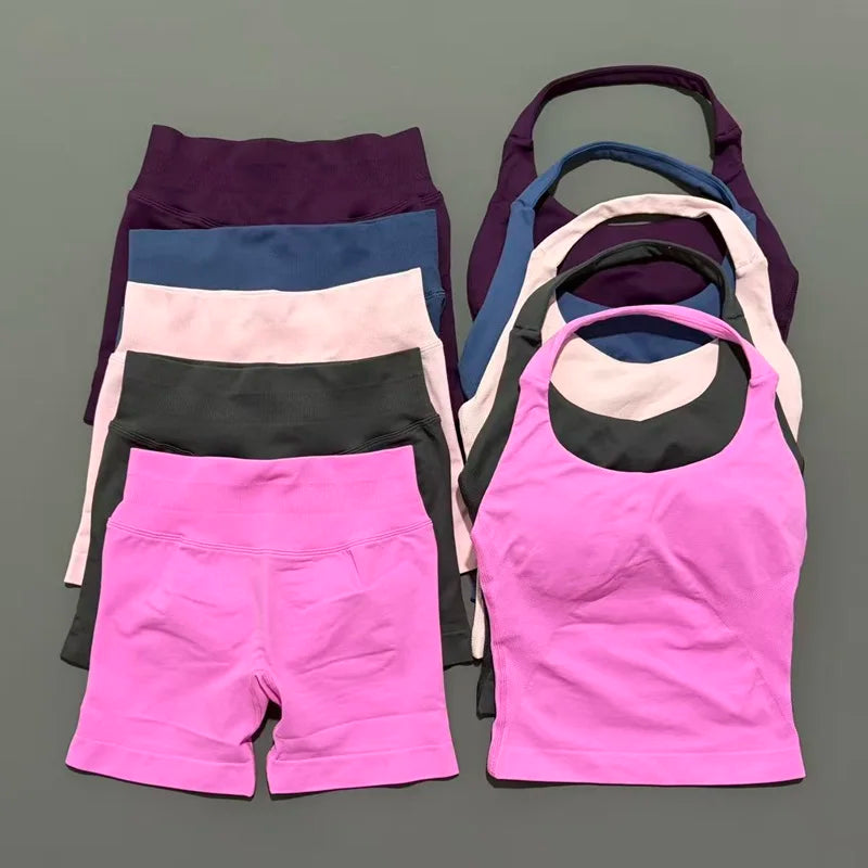 Women's Halter Top & Shorts Set - Seamless Yoga Workout Suit