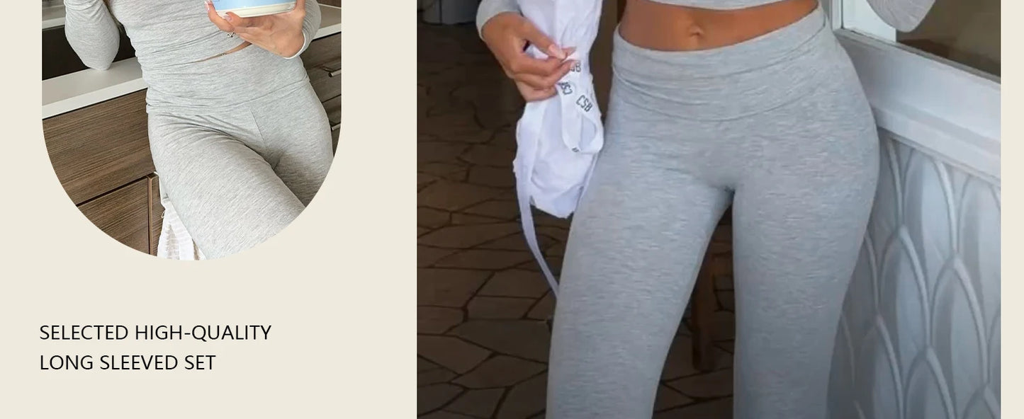 Women's Yoga Set - Long Sleeve Top & Wide Leg Pants