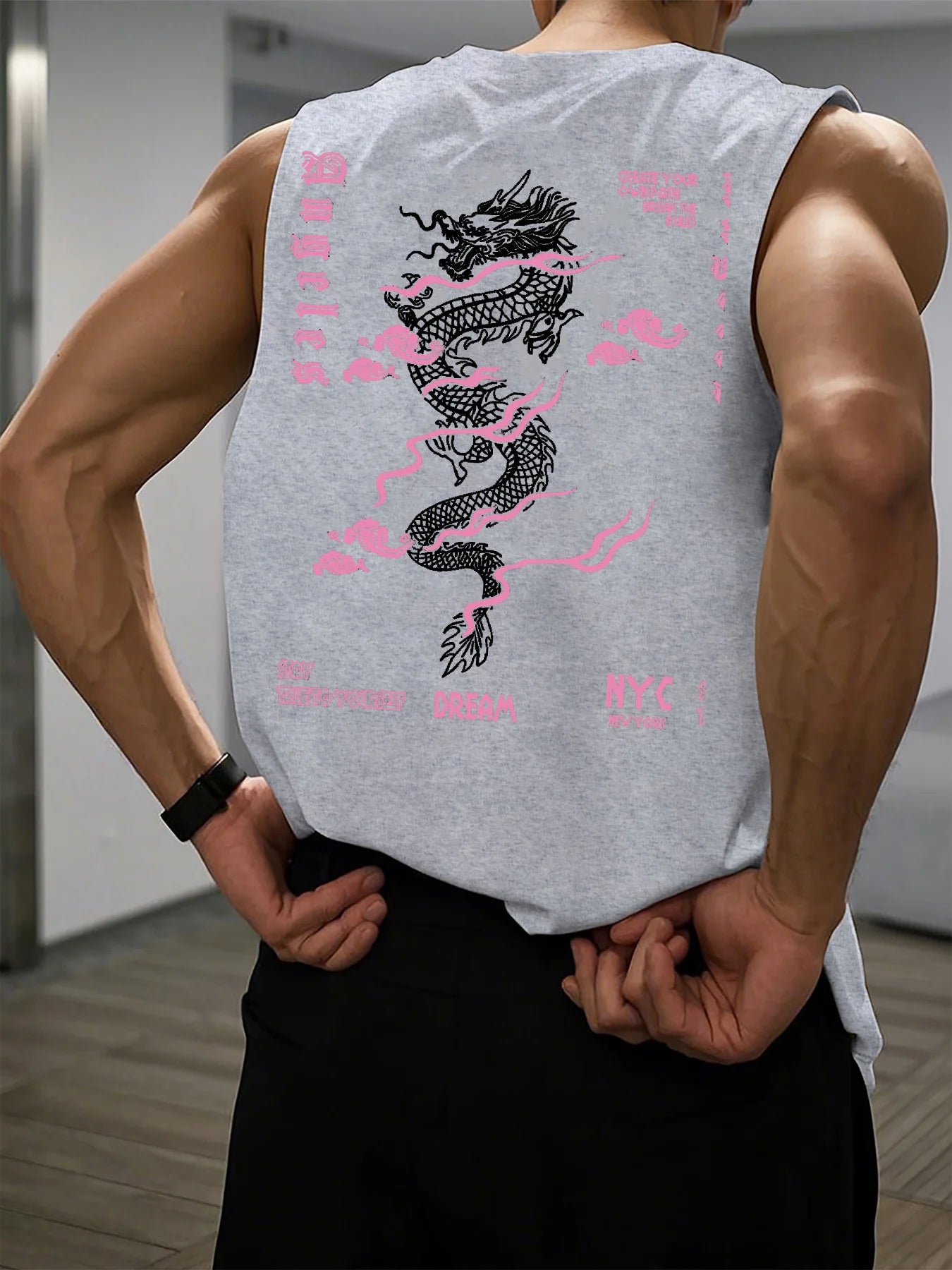 Men's Dragon Print Tank Top - Breathable Sleeveless Fitness Shirt