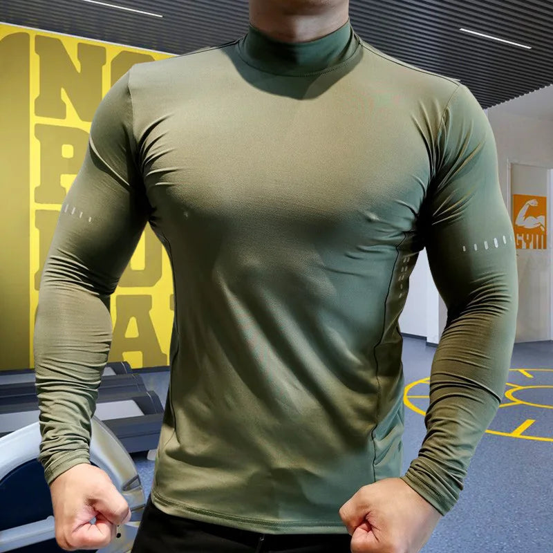 Men’s High Collar Compression Shirt for Running & Training
