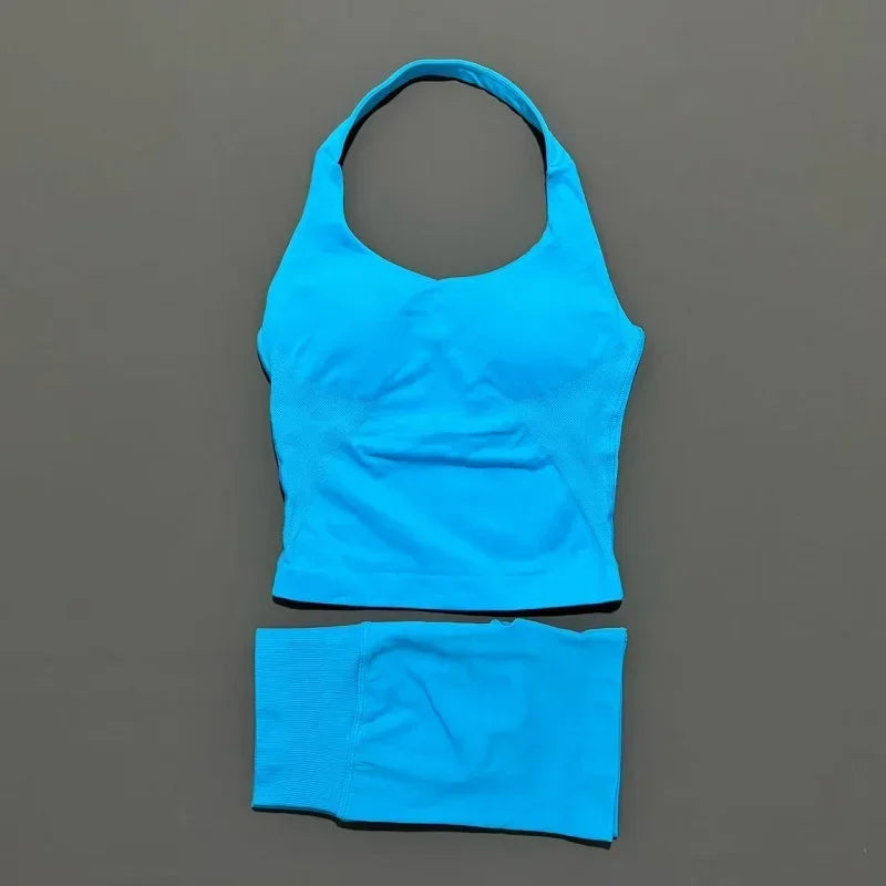 Women's Halter Top & Shorts Set - Seamless Yoga Workout Suit