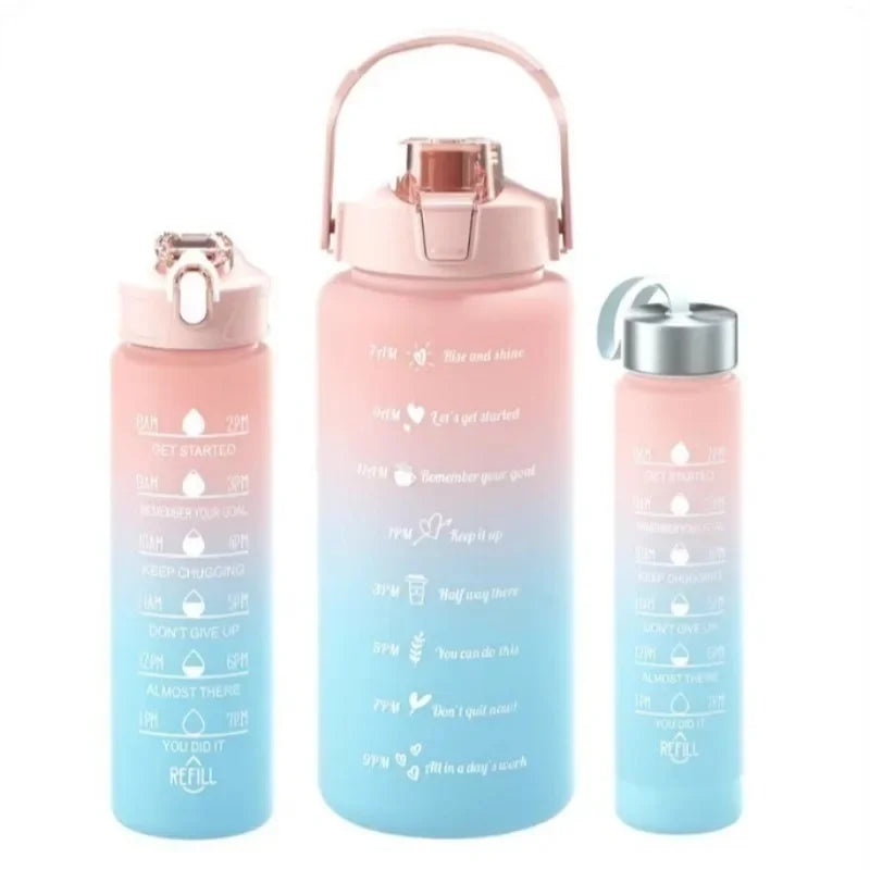 Sports Water Bottles Set - 3 Piece Gradient Leakproof Bottles with Straw