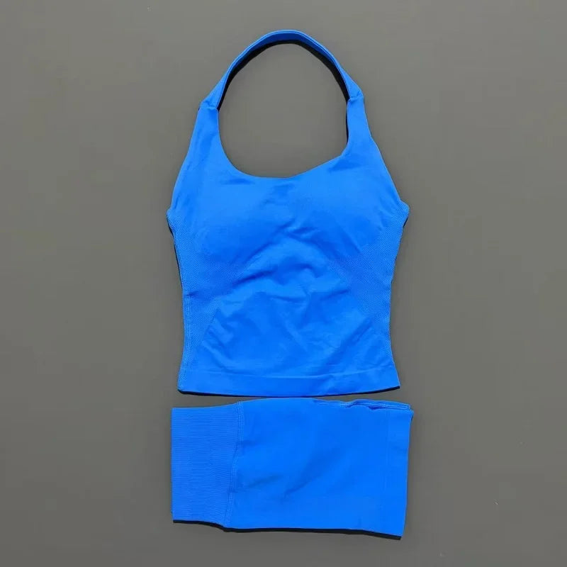 Women's Halter Top & Shorts Set - Seamless Yoga Workout Suit