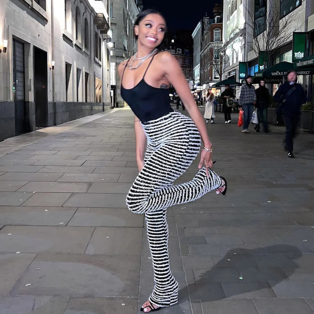 Color Block Stripe Pants - High Waist Loose Sweatpants