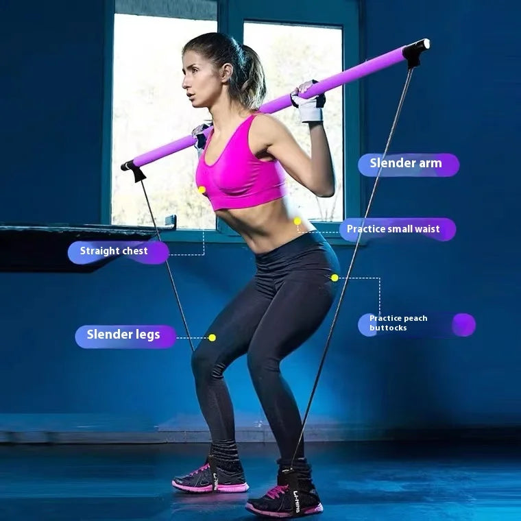 Pilates Stick - Adjustable Fitness Bar with Resistance Bands