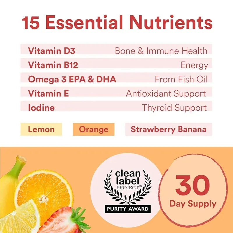 Kids' Daily Gummy Vitamins - 13 Essential Nutrients & Omega 3