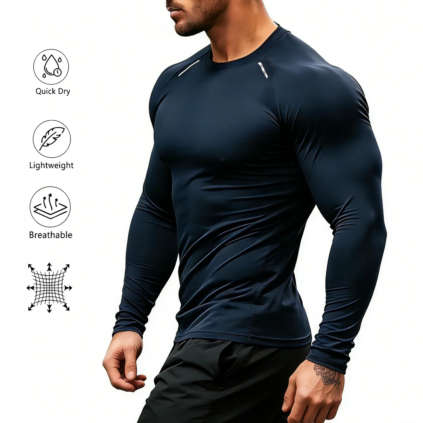 Men's Compression Long Sleeve Shirt - Quick Dry Gym Workout Bodybuilding Top