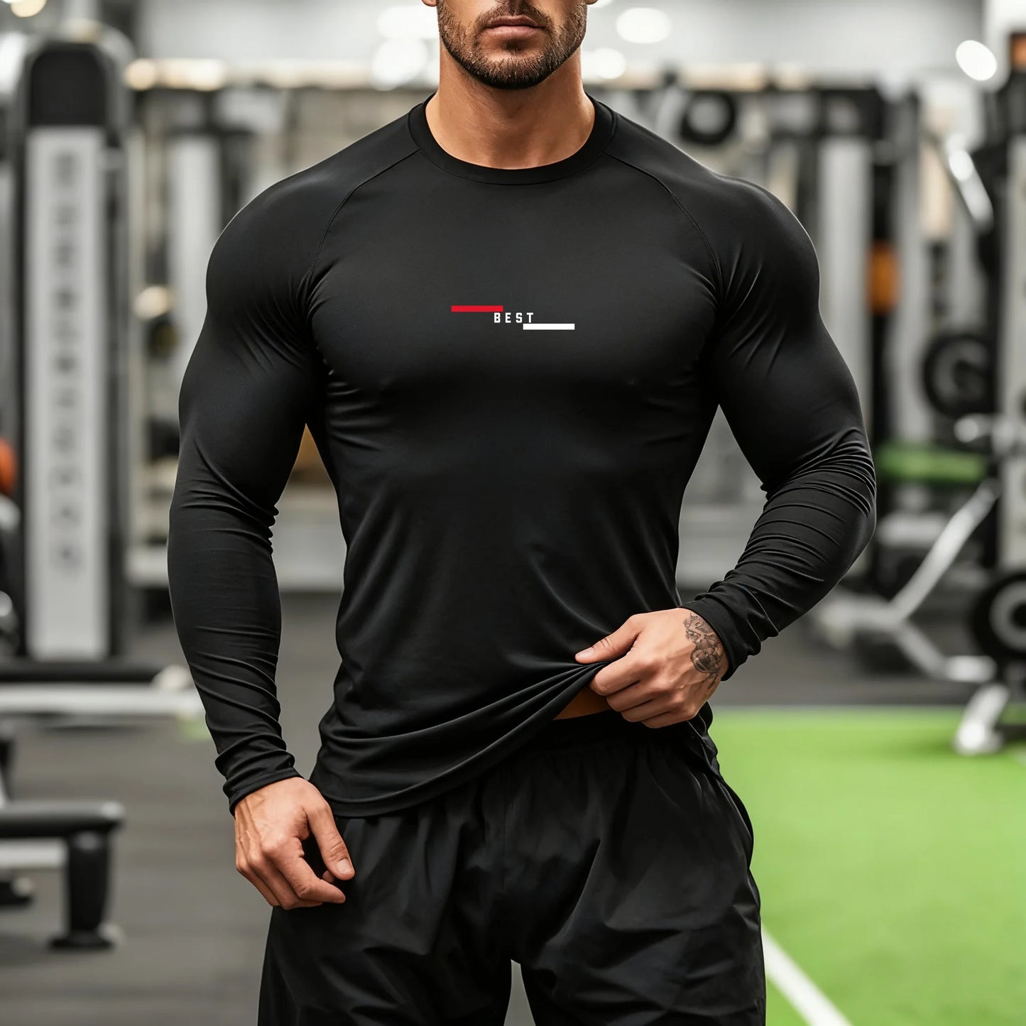 Men's Quick Dry Compression T-Shirt - Long Sleeve Gym Top