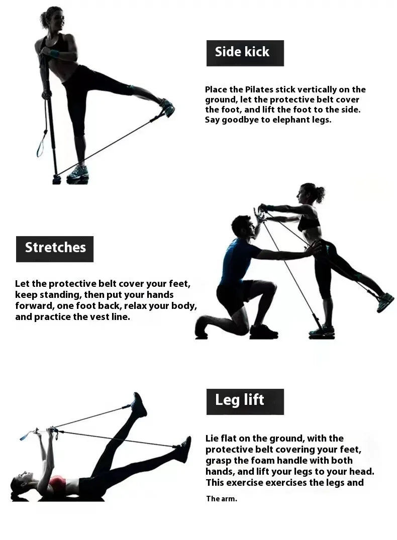 Pilates Stick - Adjustable Fitness Bar with Resistance Bands