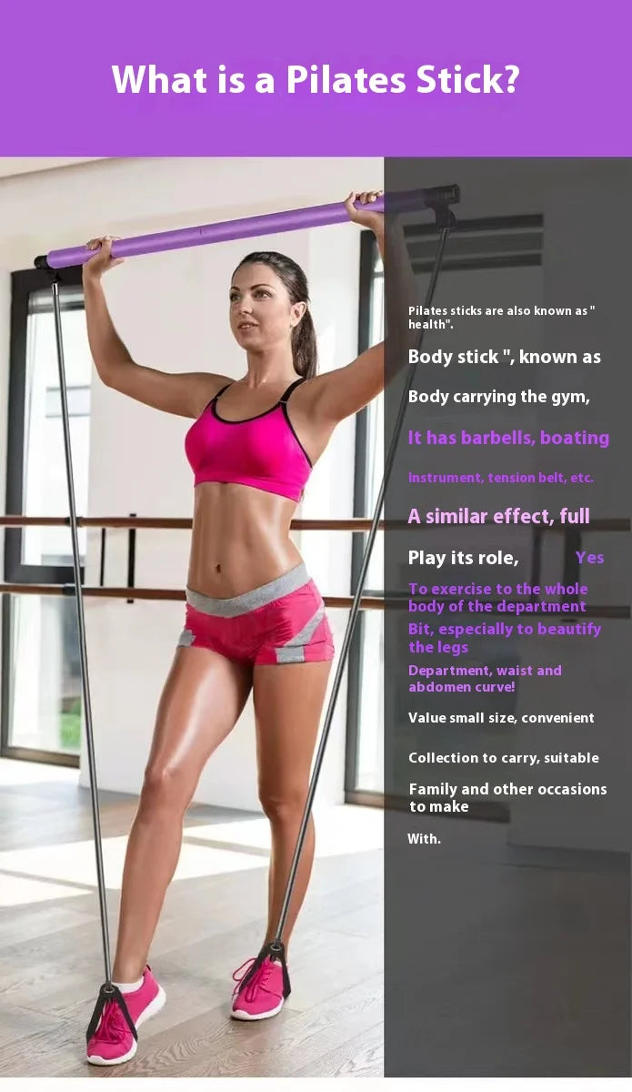Pilates Stick - Adjustable Fitness Bar with Resistance Bands