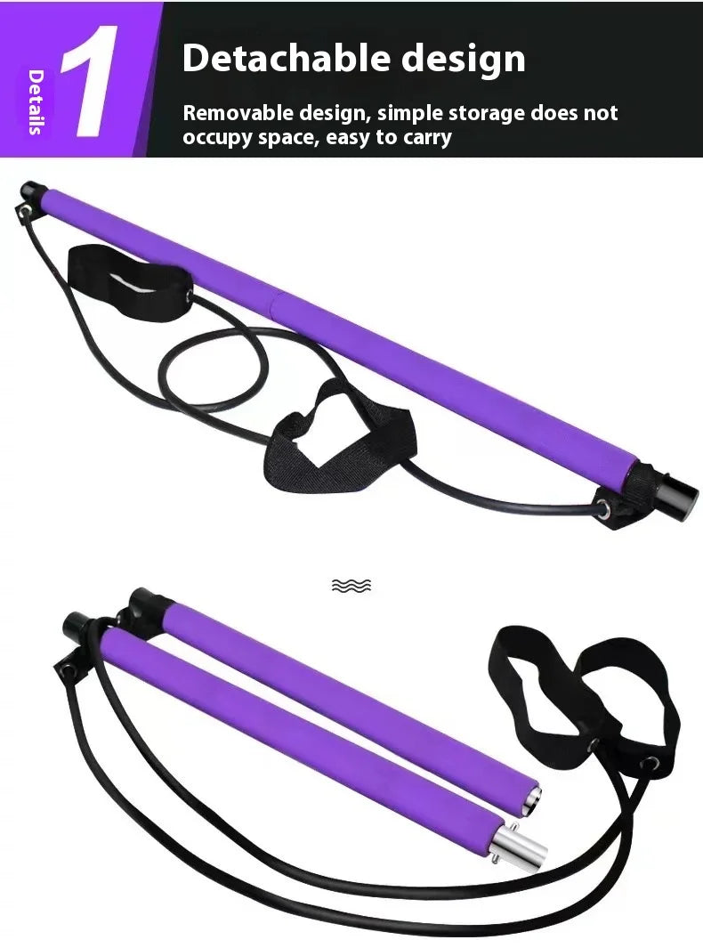 Pilates Stick - Adjustable Fitness Bar with Resistance Bands