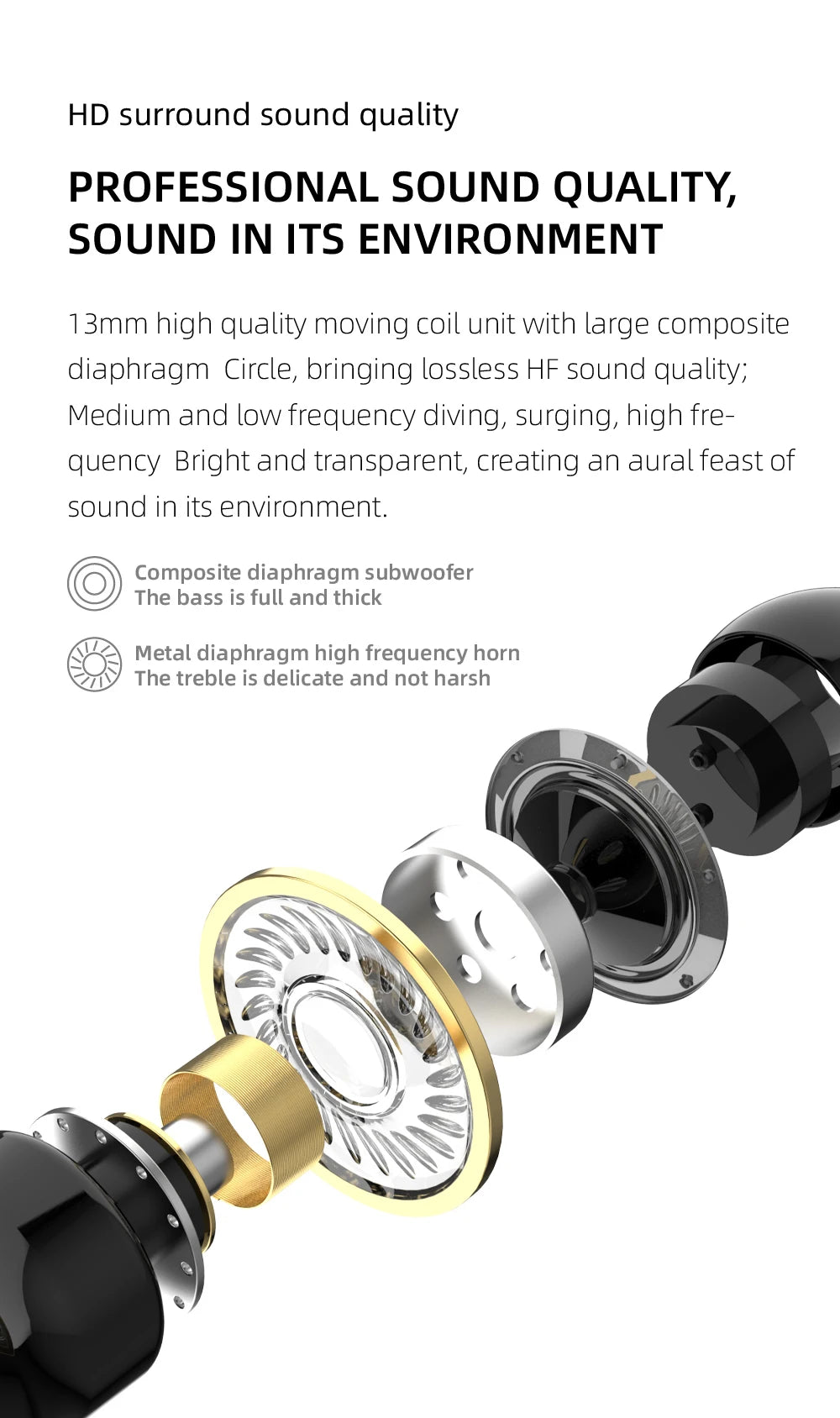 Bluetooth 5.2 Wireless Earphones - Waterproof HiFi Stereo Earbuds with Mic