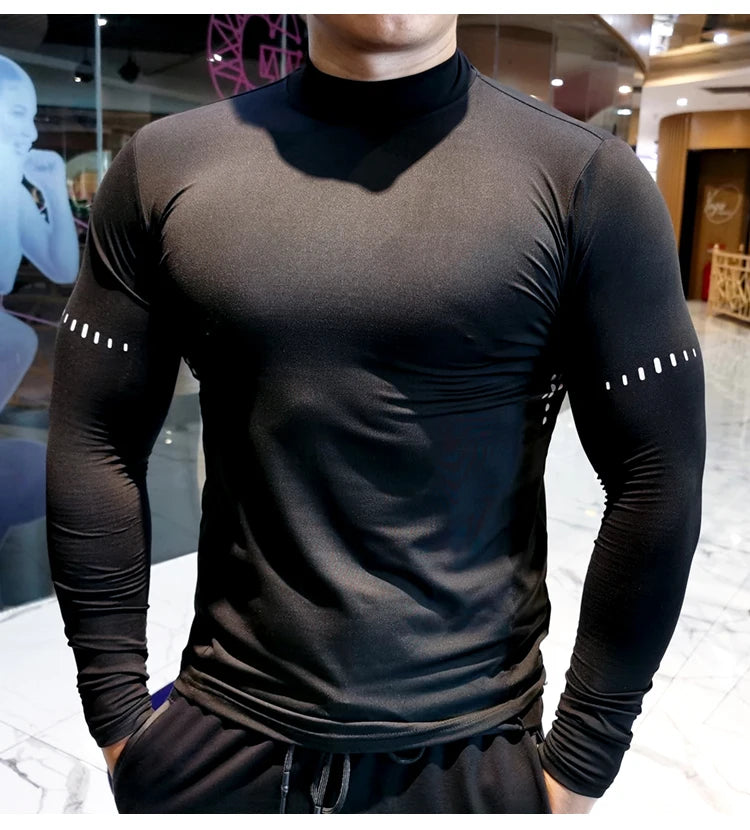 Men’s High Collar Compression Shirt for Running & Training