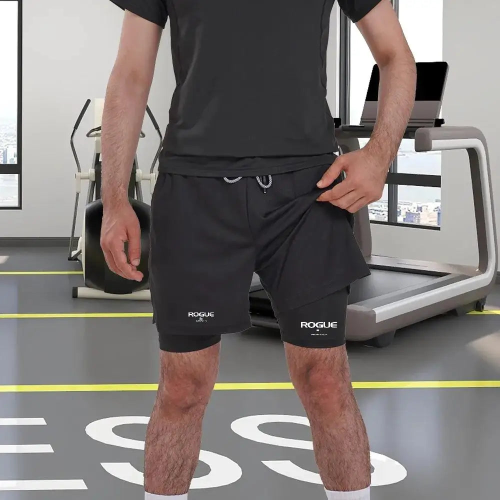 Men's 2-in-1 Sports Shorts - Double-Layer Gym Shorts