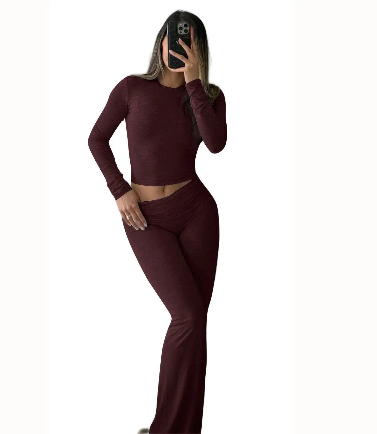 Women's Yoga Set - Long Sleeve Top & Wide Leg Pants