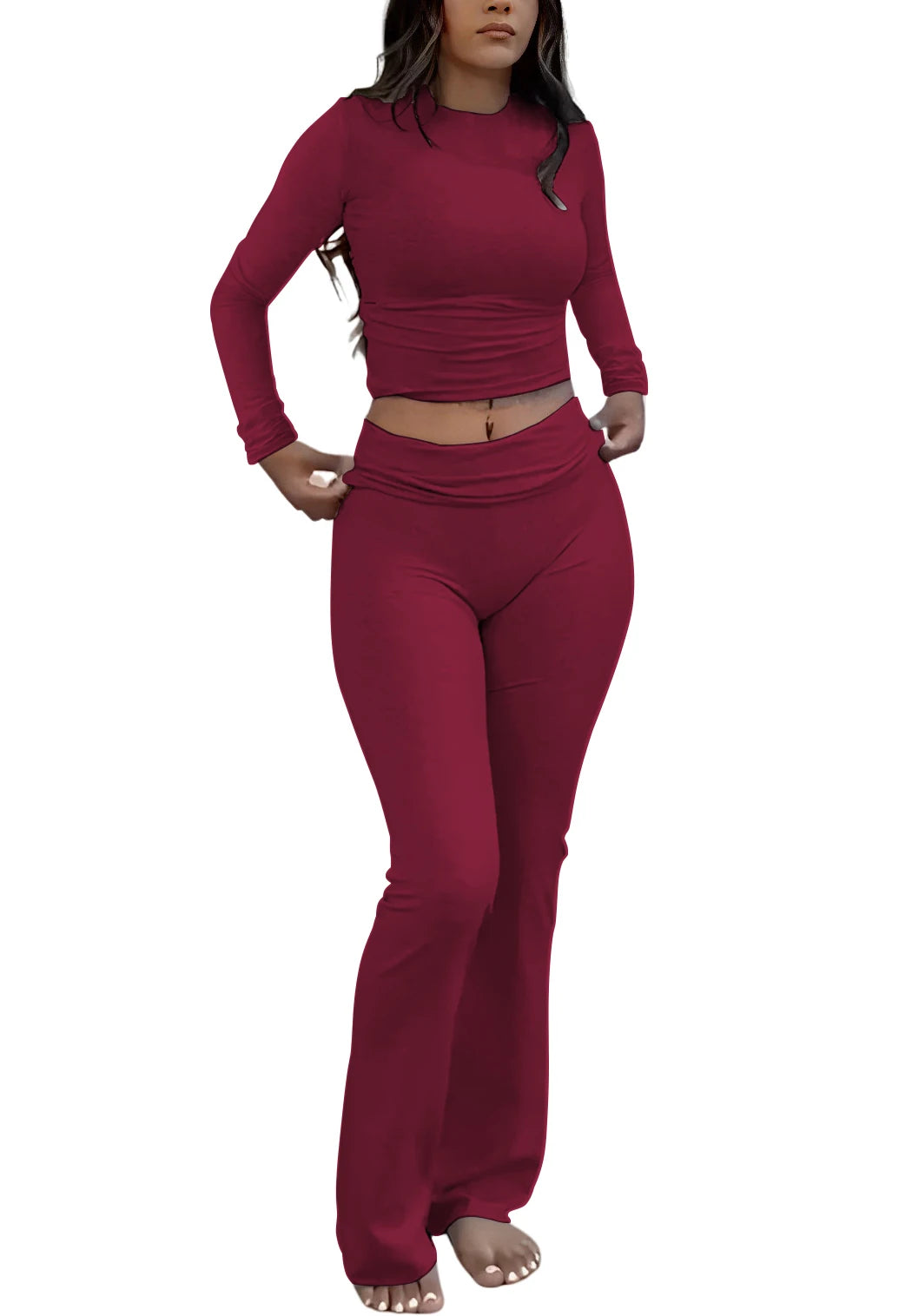 Women's Yoga Set - Long Sleeve Top & Wide Leg Pants