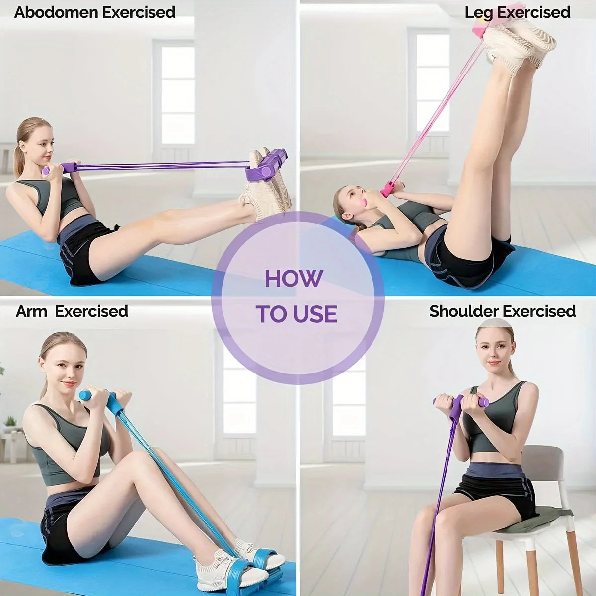 Four-Tube Pedal Tensioner - Yoga Resistance Band Fitness Equipment