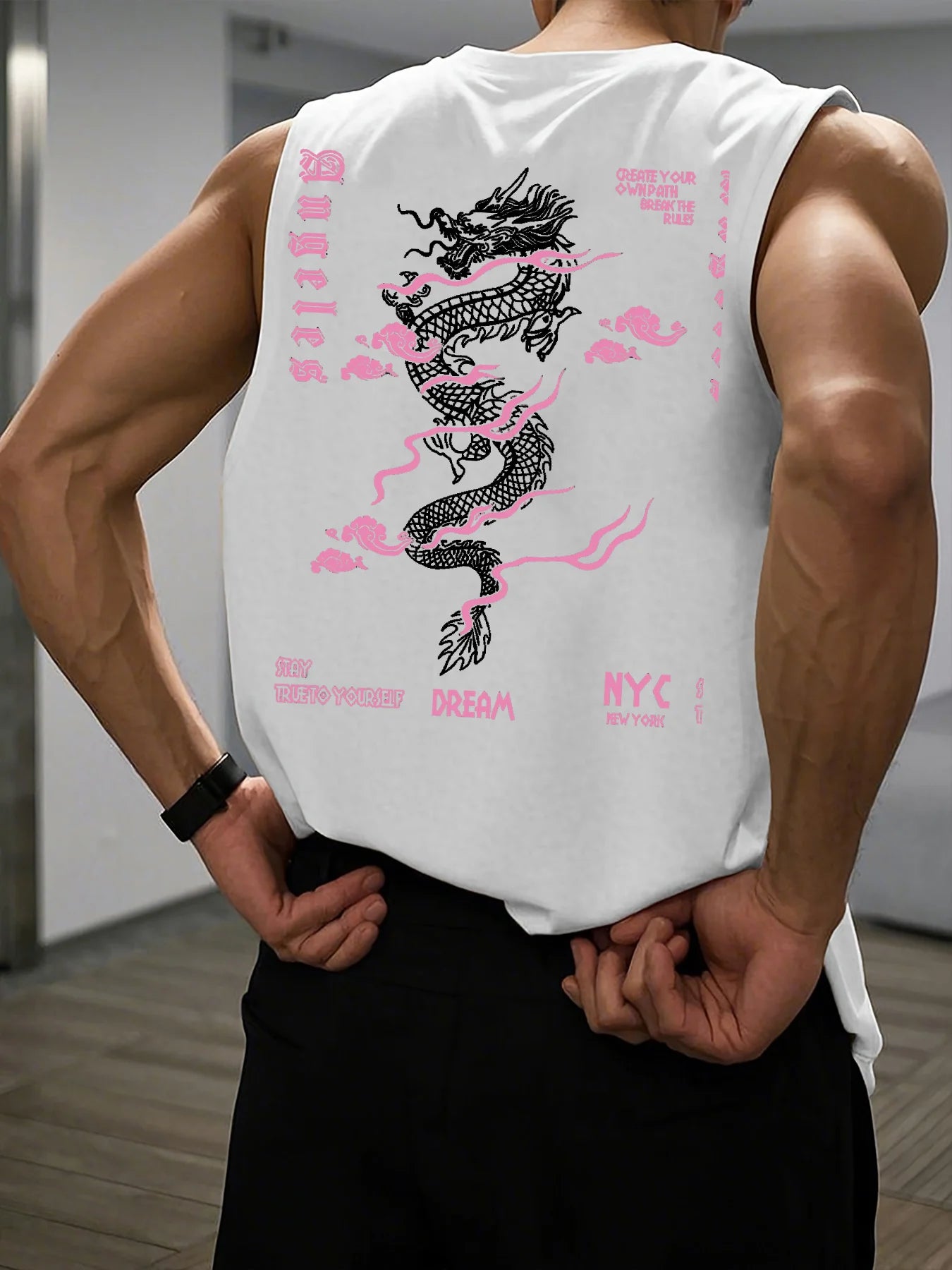Men's Dragon Print Tank Top - Breathable Sleeveless Fitness Shirt