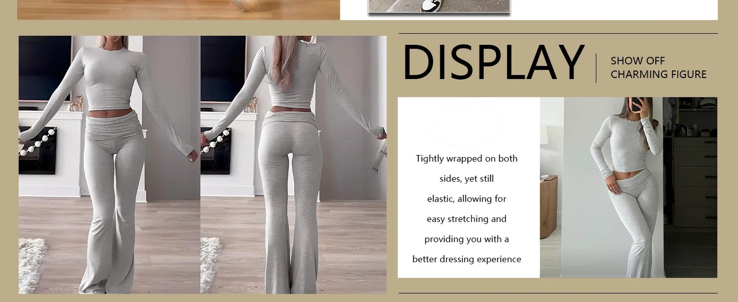 Women's Yoga Set - Long Sleeve Top & Wide Leg Pants