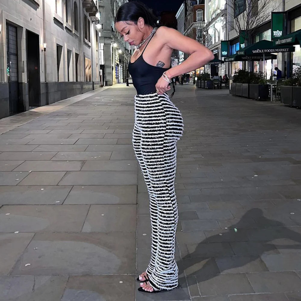 Color Block Stripe Pants - High Waist Loose Sweatpants