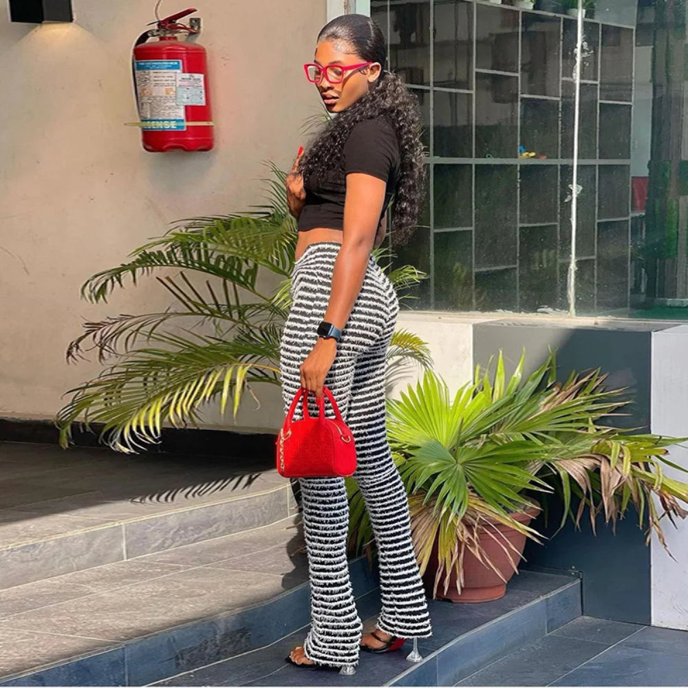 Color Block Stripe Pants - High Waist Loose Sweatpants