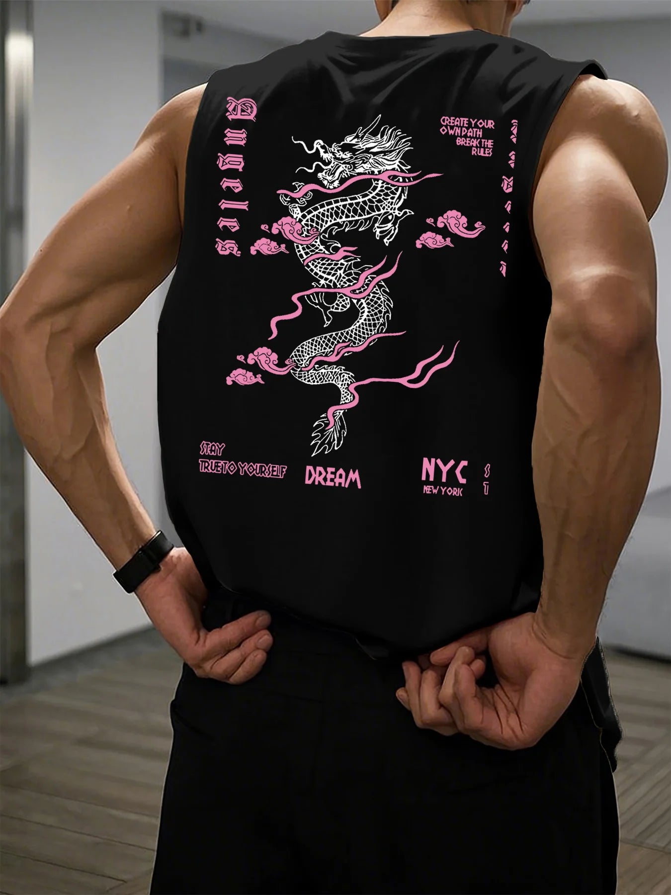 Men's Dragon Print Tank Top - Breathable Sleeveless Fitness Shirt