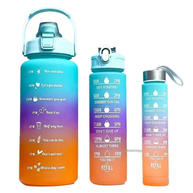 Sports Water Bottles Set - 3 Piece Gradient Leakproof Bottles with Straw