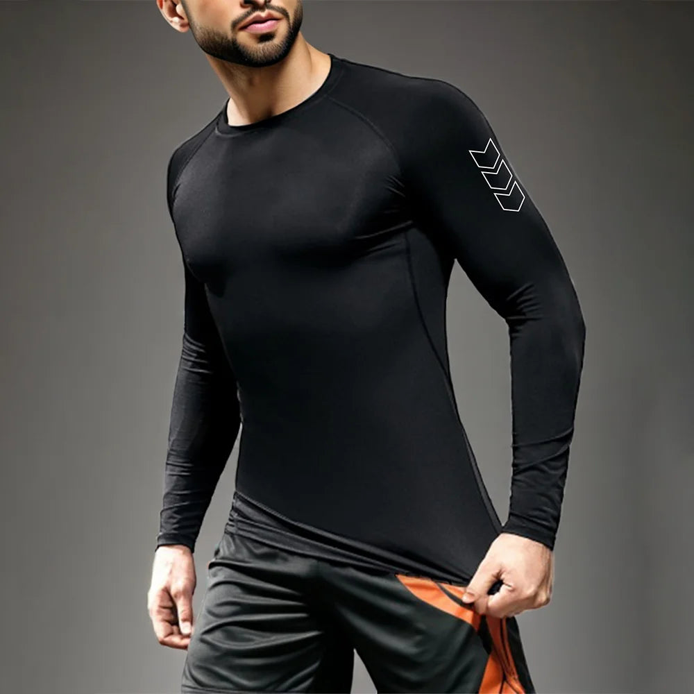Men's Black Compression Long Sleeve Shirt - Quick Dry Base Layer