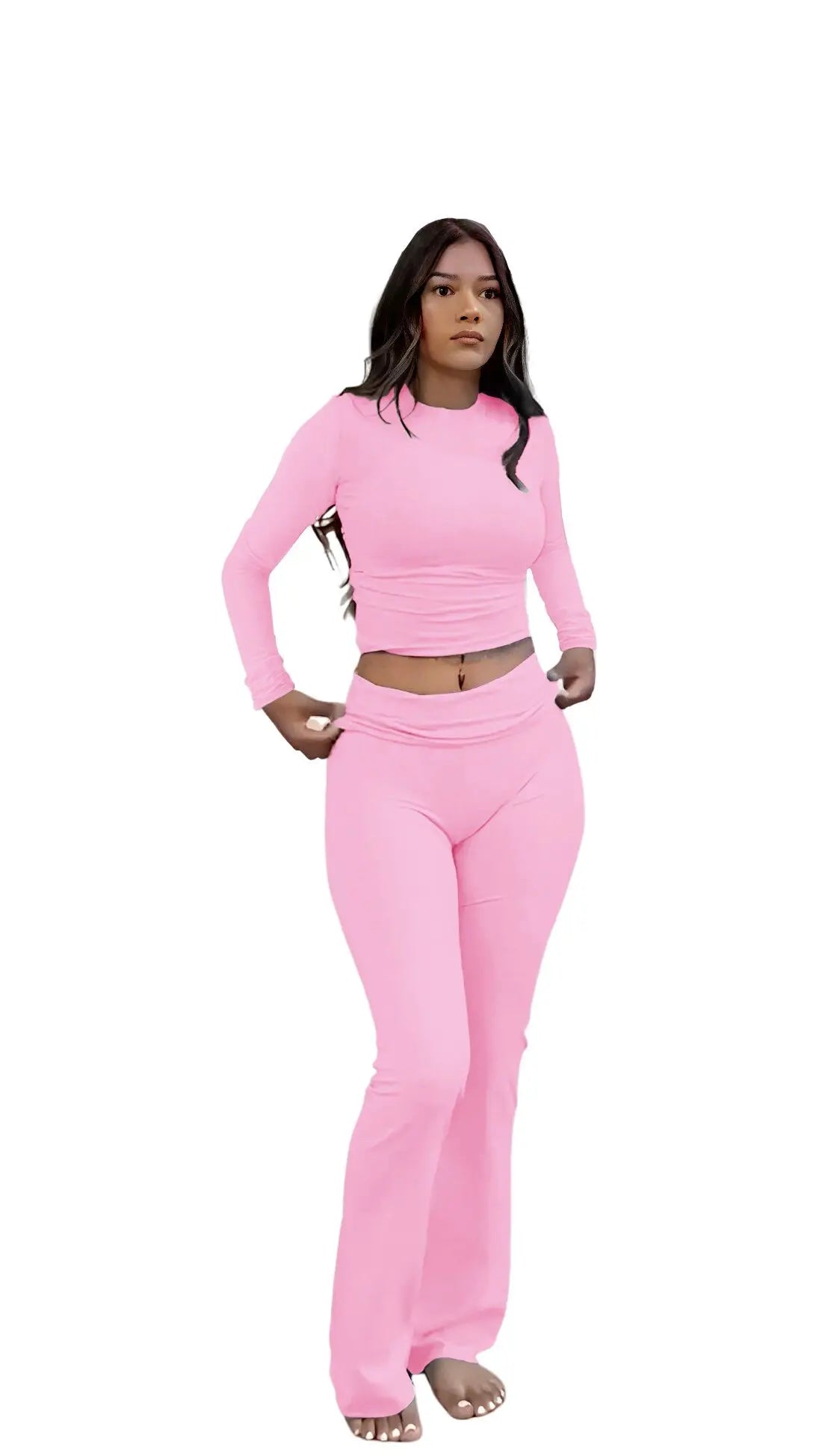 Women's Yoga Set - Long Sleeve Top & Wide Leg Pants