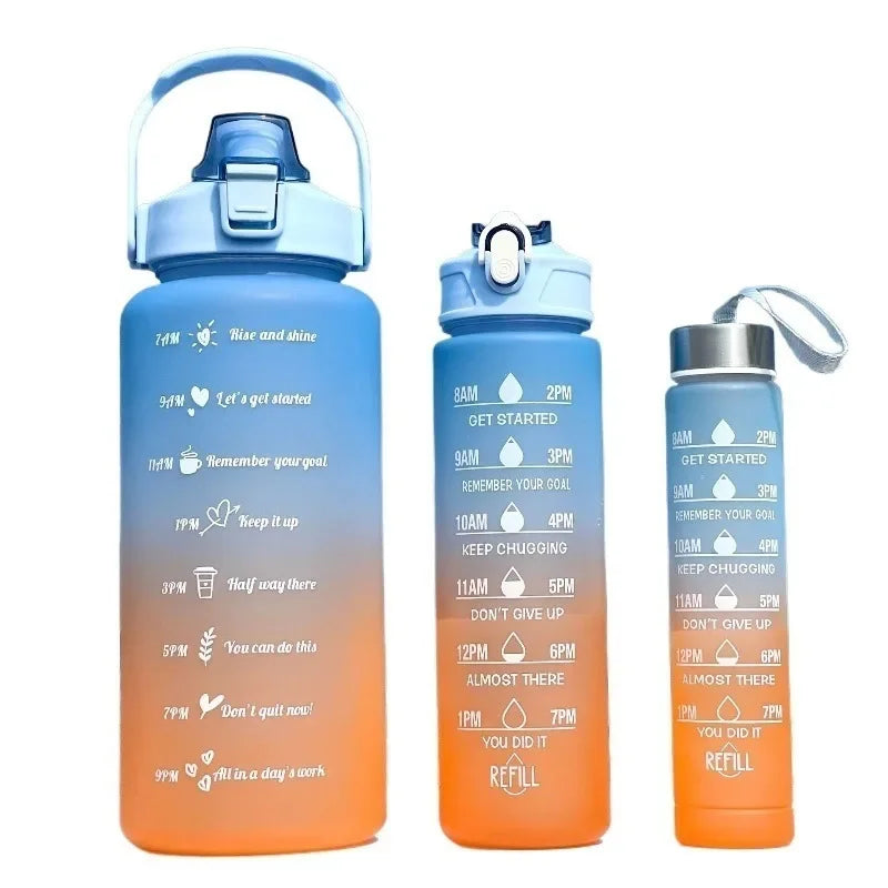 Sports Water Bottles Set - 3 Piece Gradient Leakproof Bottles with Straw