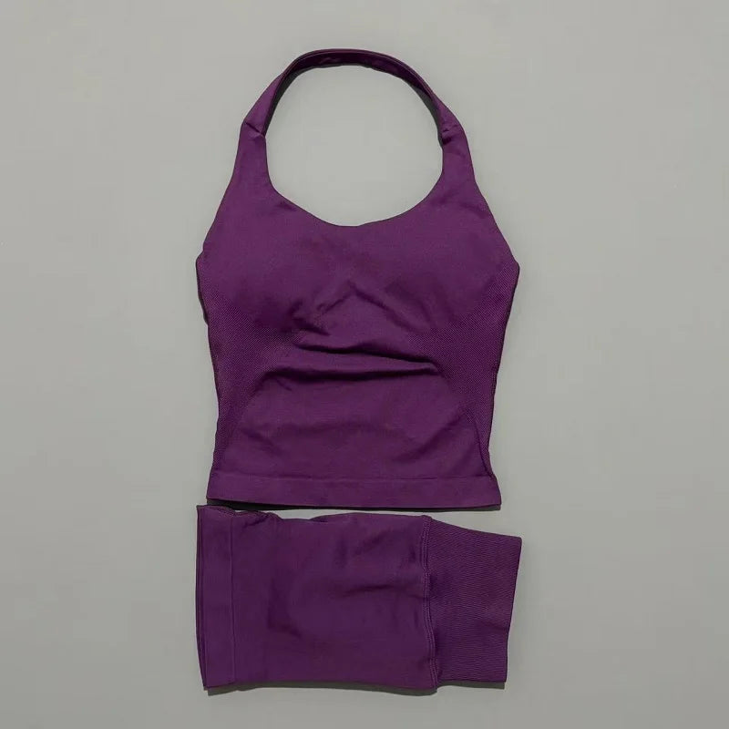 Women's Halter Top & Shorts Set - Seamless Yoga Workout Suit