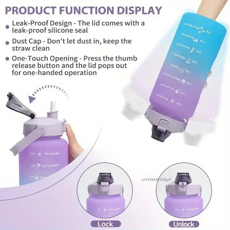 Sports Water Bottles Set - 3 Piece Gradient Leakproof Bottles with Straw