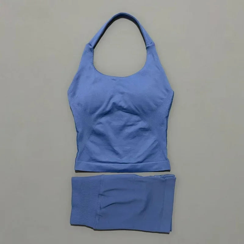 Women's Halter Top & Shorts Set - Seamless Yoga Workout Suit