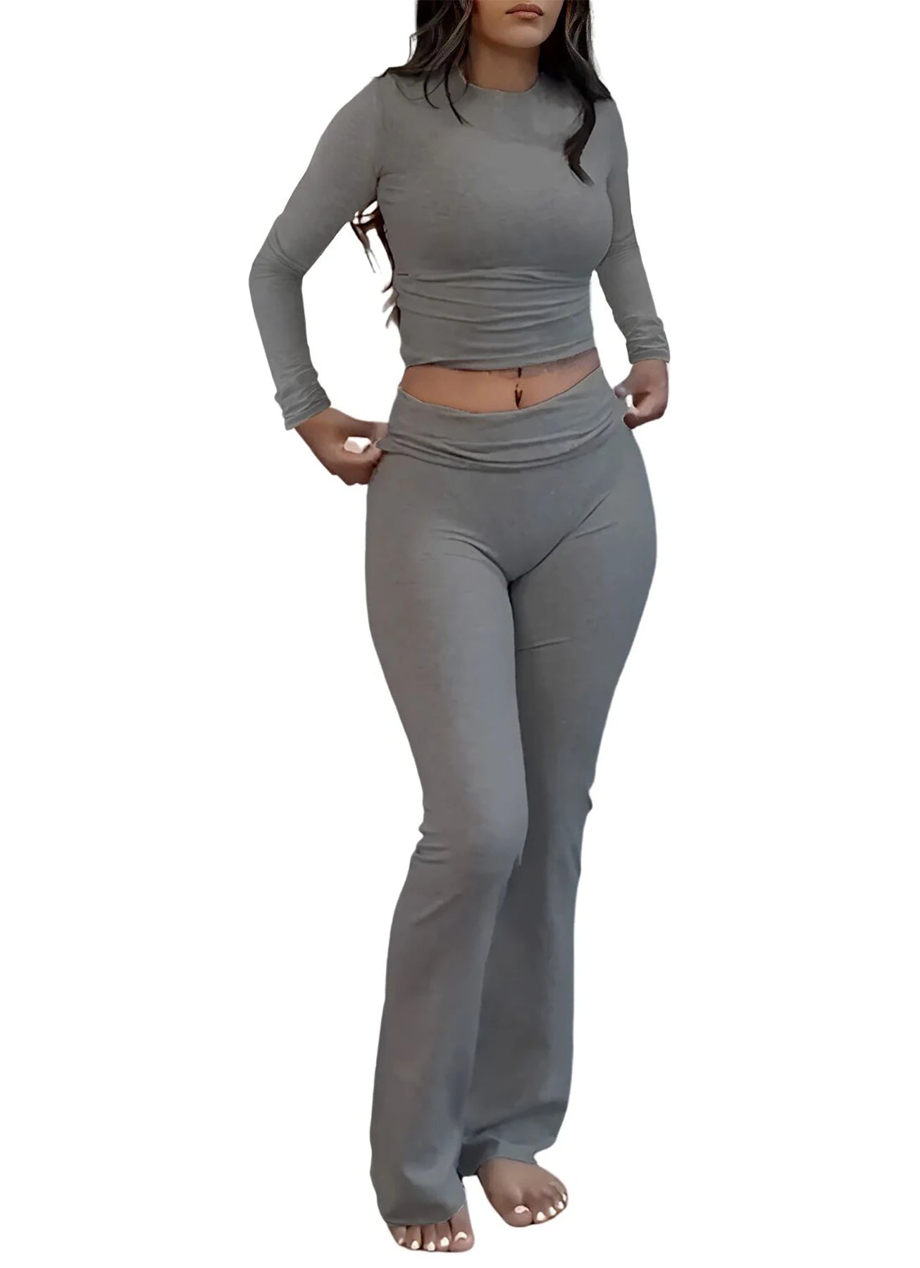 Women's Yoga Set - Long Sleeve Top & Wide Leg Pants