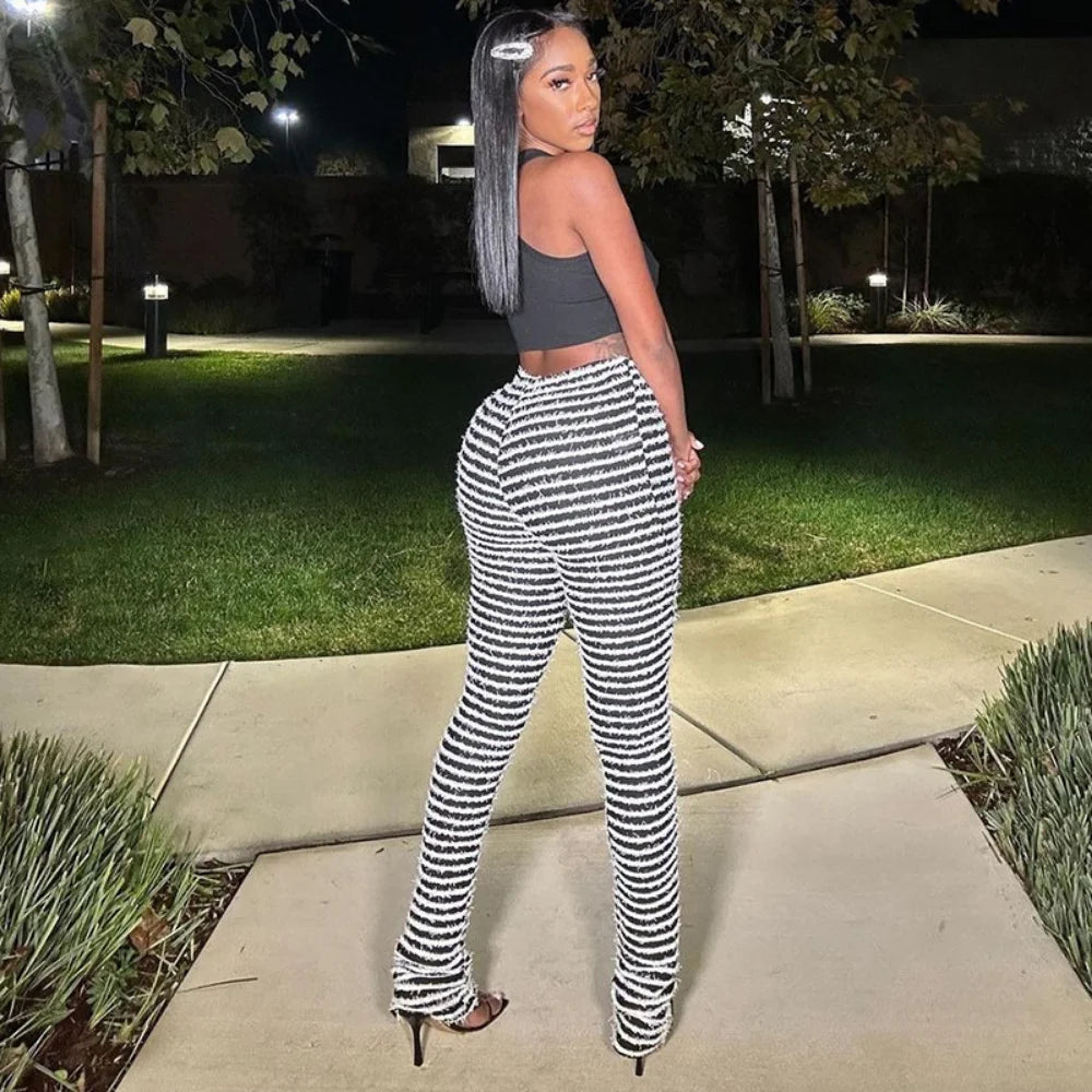 Color Block Stripe Pants - High Waist Loose Sweatpants