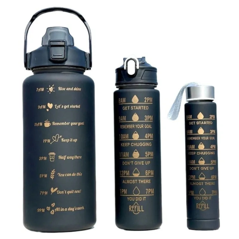 Sports Water Bottles Set - 3 Piece Gradient Leakproof Bottles with Straw