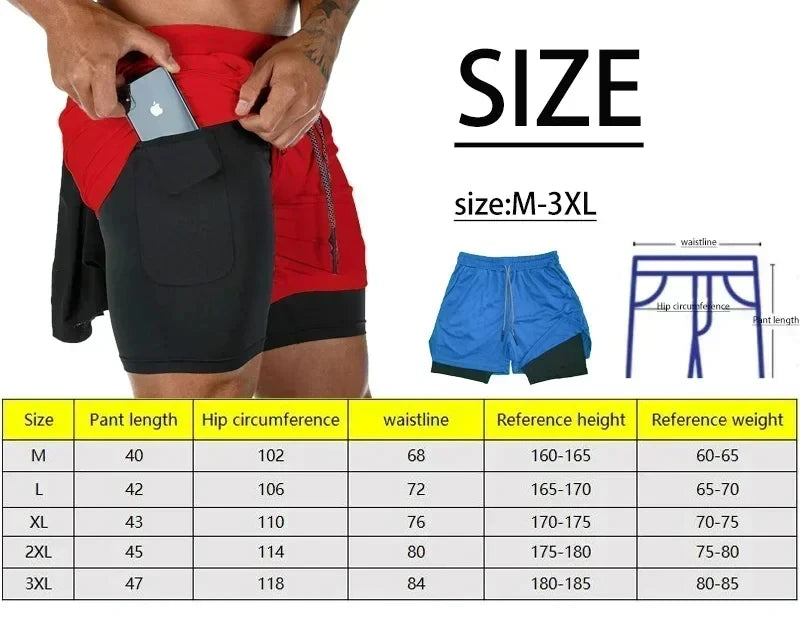 Men's 2-in-1 Sports Shorts - Double-Layer Gym Shorts
