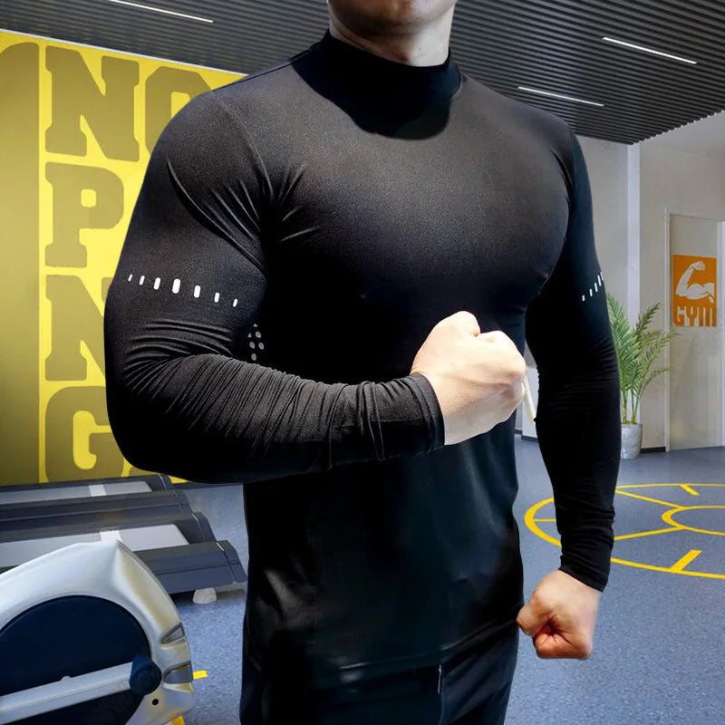 Men’s High Collar Compression Shirt for Running & Training