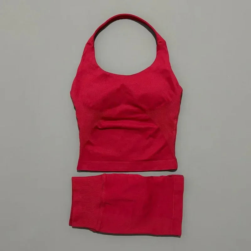 Women's Halter Top & Shorts Set - Seamless Yoga Workout Suit