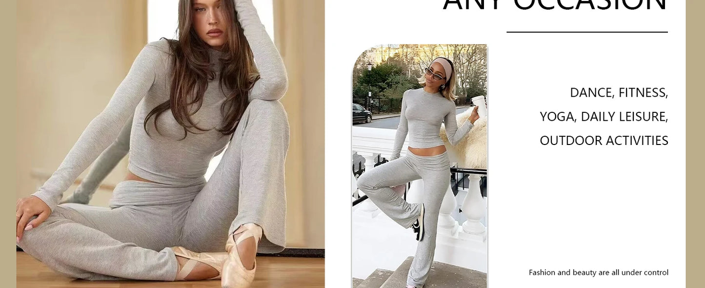 Women's Yoga Set - Long Sleeve Top & Wide Leg Pants