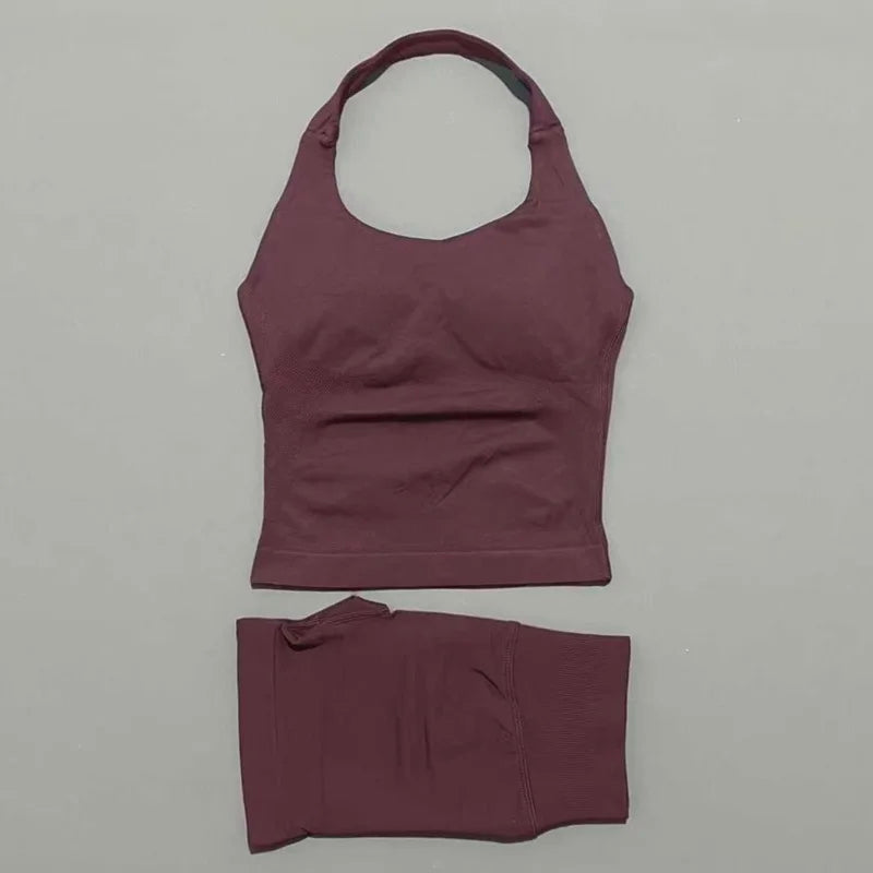 Women's Halter Top & Shorts Set - Seamless Yoga Workout Suit