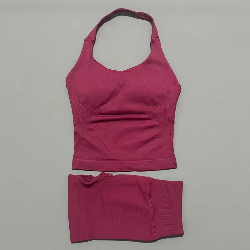 Women's Halter Top & Shorts Set - Seamless Yoga Workout Suit