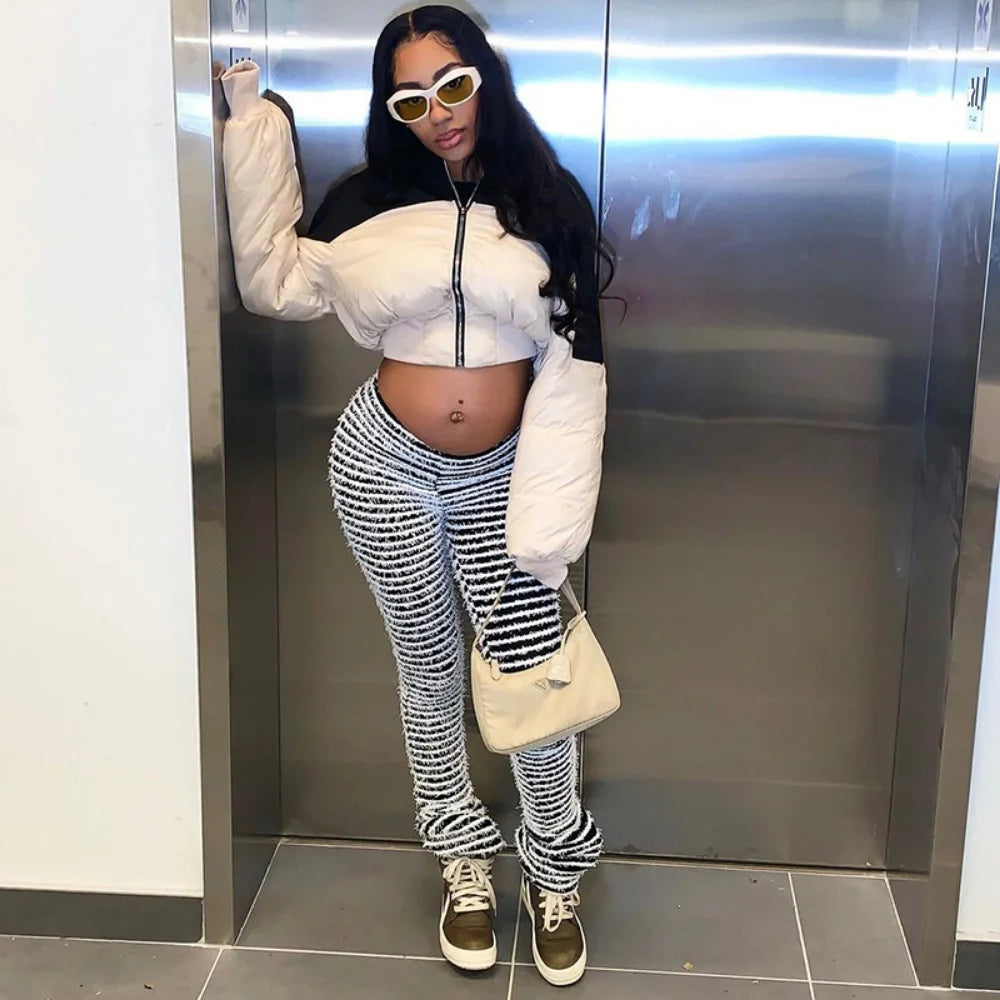 Color Block Stripe Pants - High Waist Loose Sweatpants