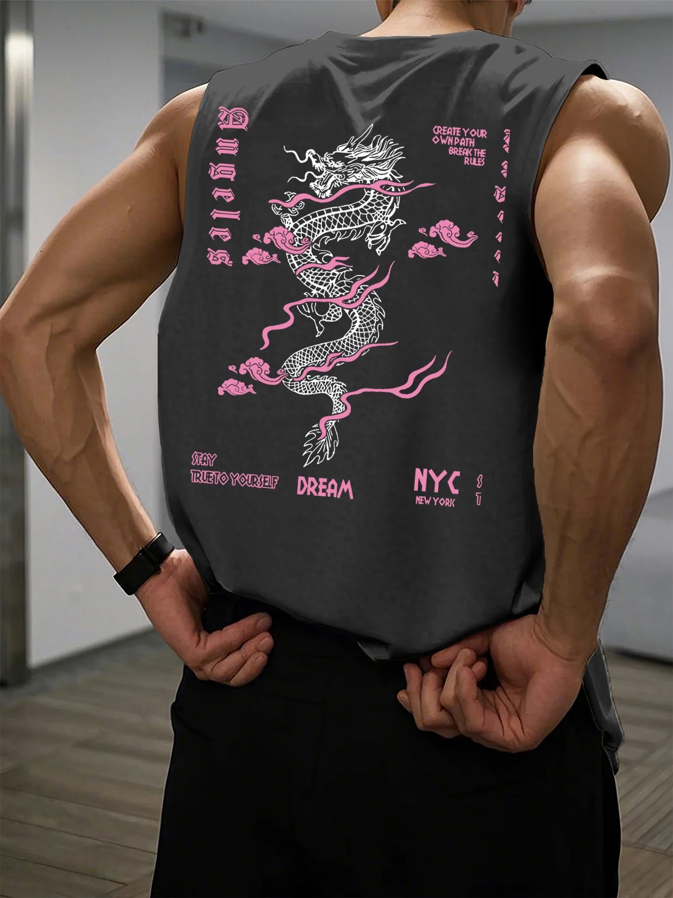 Men's Dragon Print Tank Top - Breathable Sleeveless Fitness Shirt