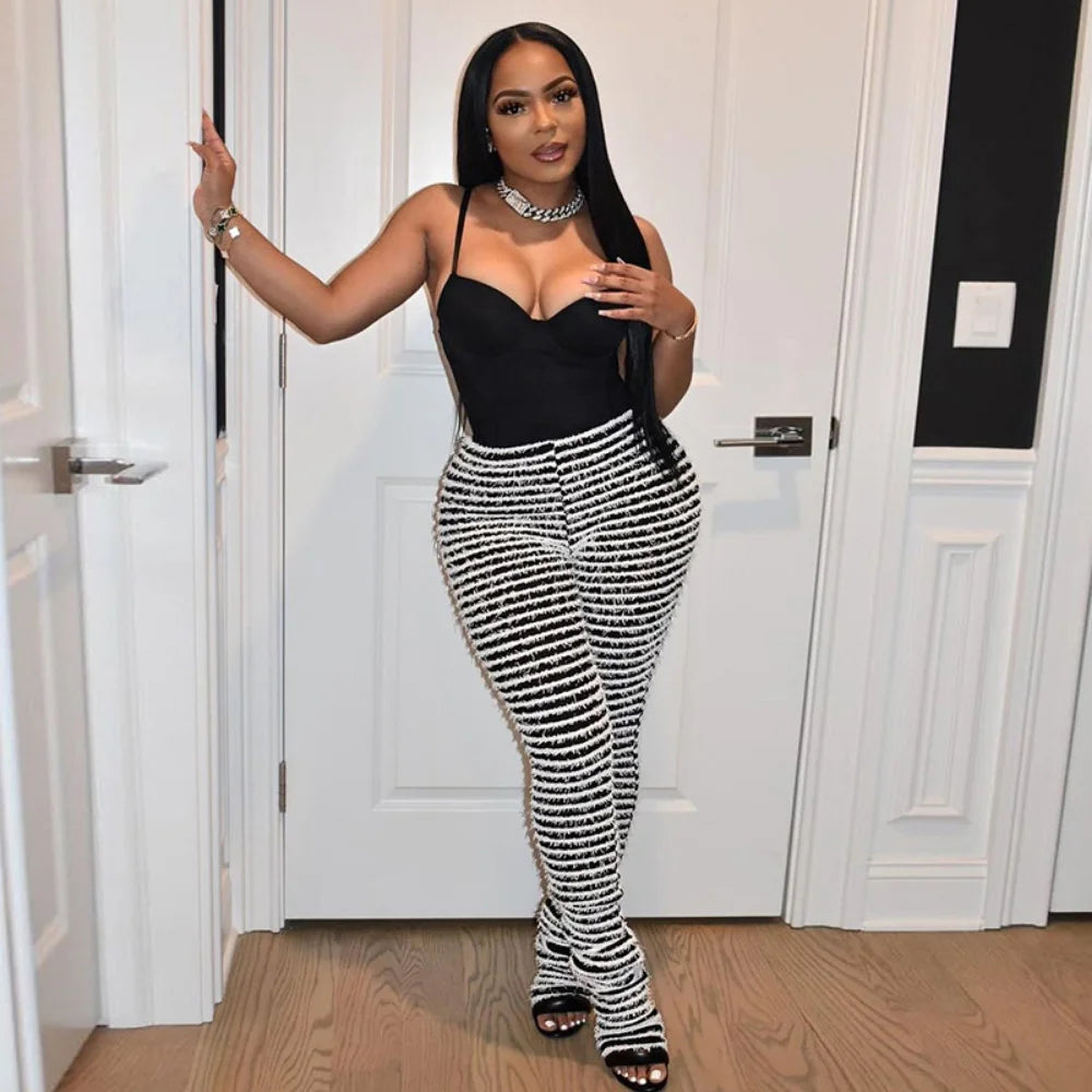 Color Block Stripe Pants - High Waist Loose Sweatpants