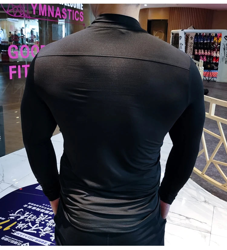 Men’s High Collar Compression Shirt for Running & Training