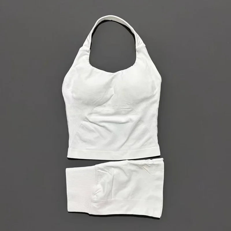 Women's Halter Top & Shorts Set - Seamless Yoga Workout Suit