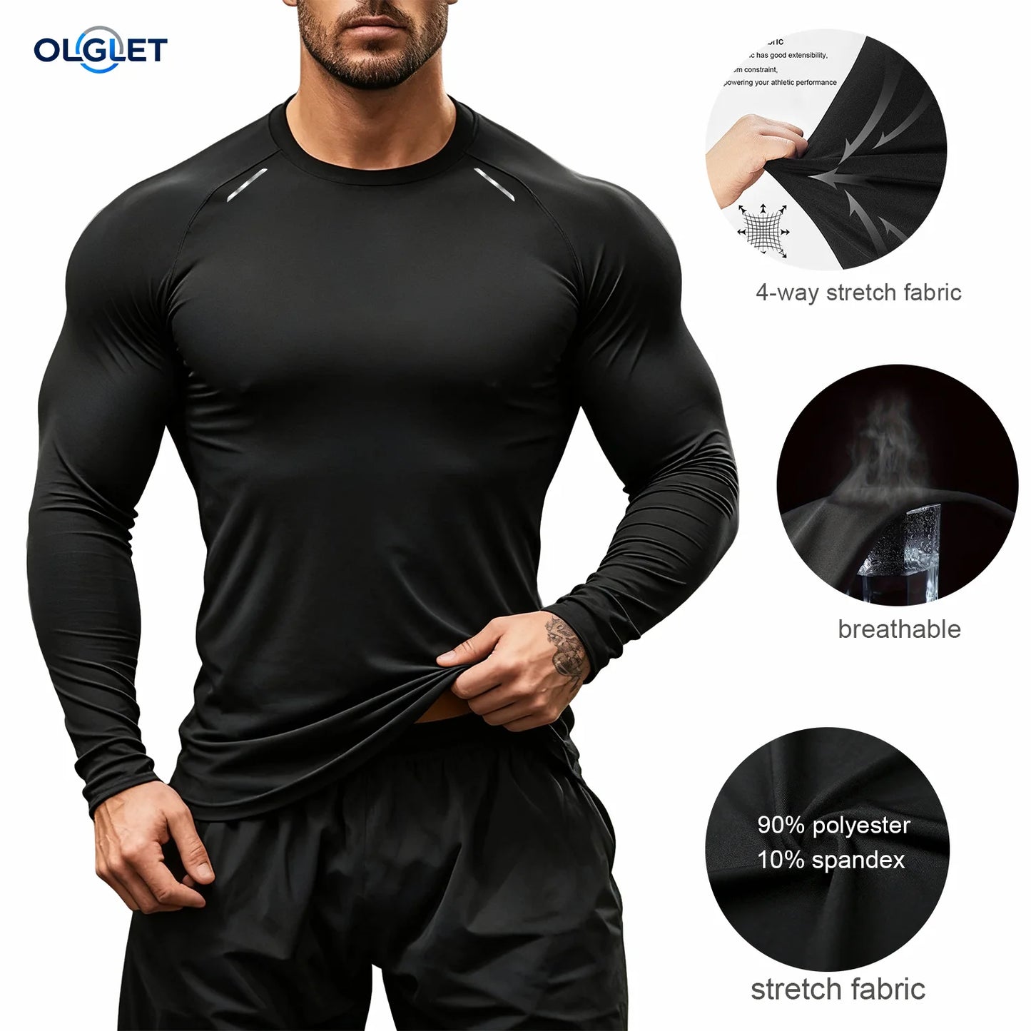 Men's Compression Long Sleeve Shirt - Quick Dry Gym Workout Bodybuilding Top